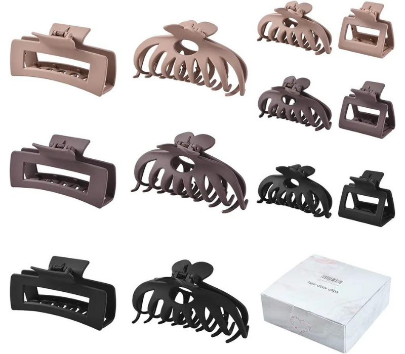 12 Pack Hair Claw Clips - Large and Small, Strong Hold, Matte Finish, Neutral Colors